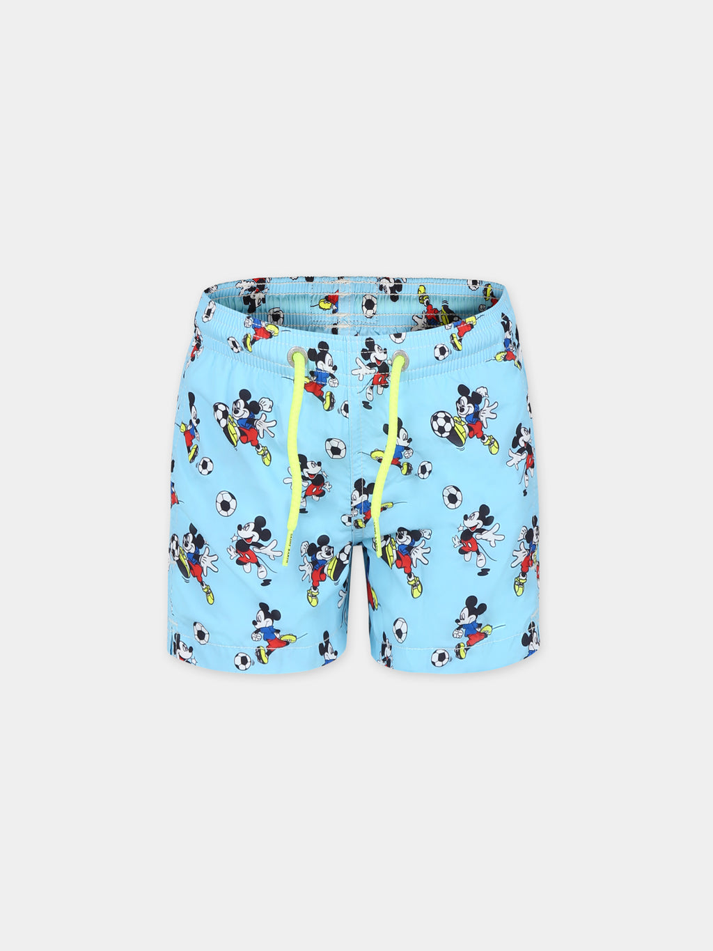 Light blue swim shorts for boy with Mickey Mouse print